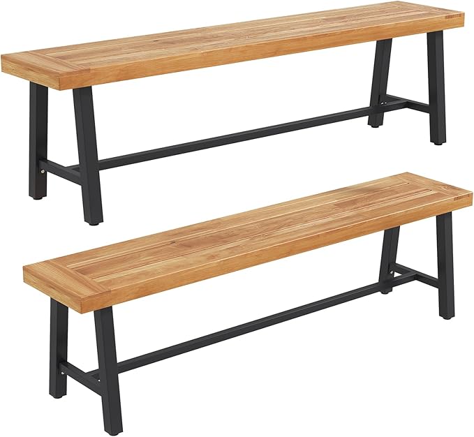 Outdoor Bench Garden Bench Set of 2, 63" Backless Acacia Wood Bench
