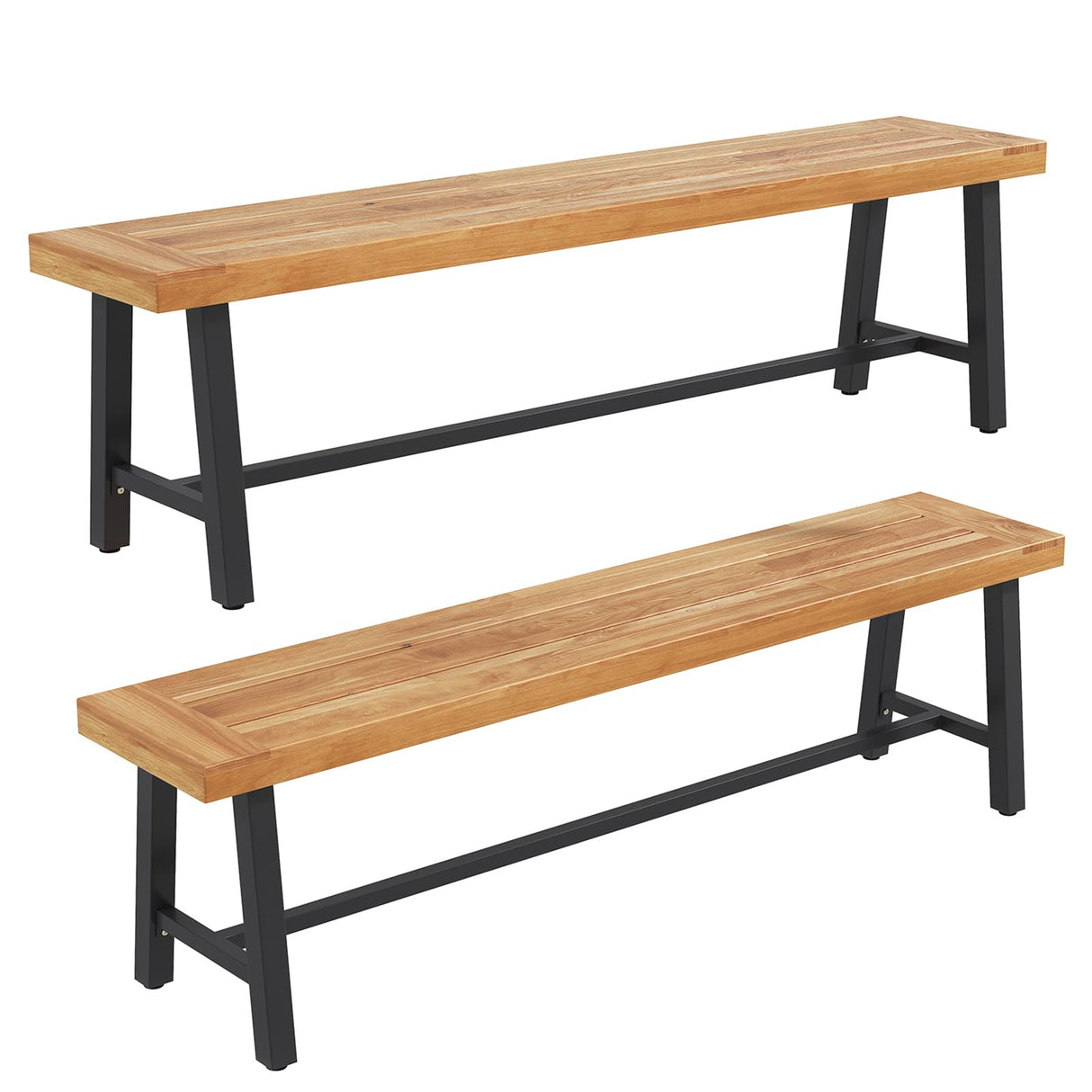 Outdoor Bench Garden Bench Set of 2, 63" Backless Acacia Wood Bench