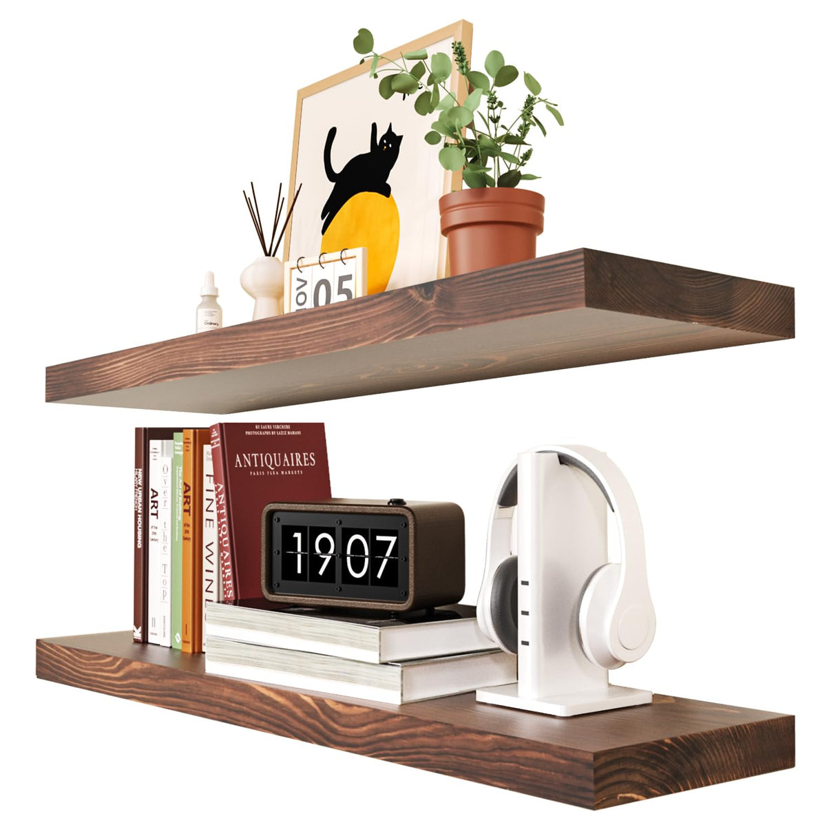 Floating Shelves Set of 2, Natural Pine Wood Shelf for Bathroom Bedroom Kitchen