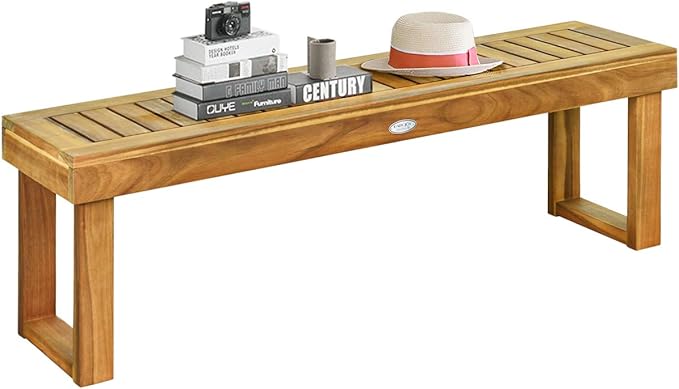 52 Inches Acacia Wood Outdoor Bench, Wood Bench