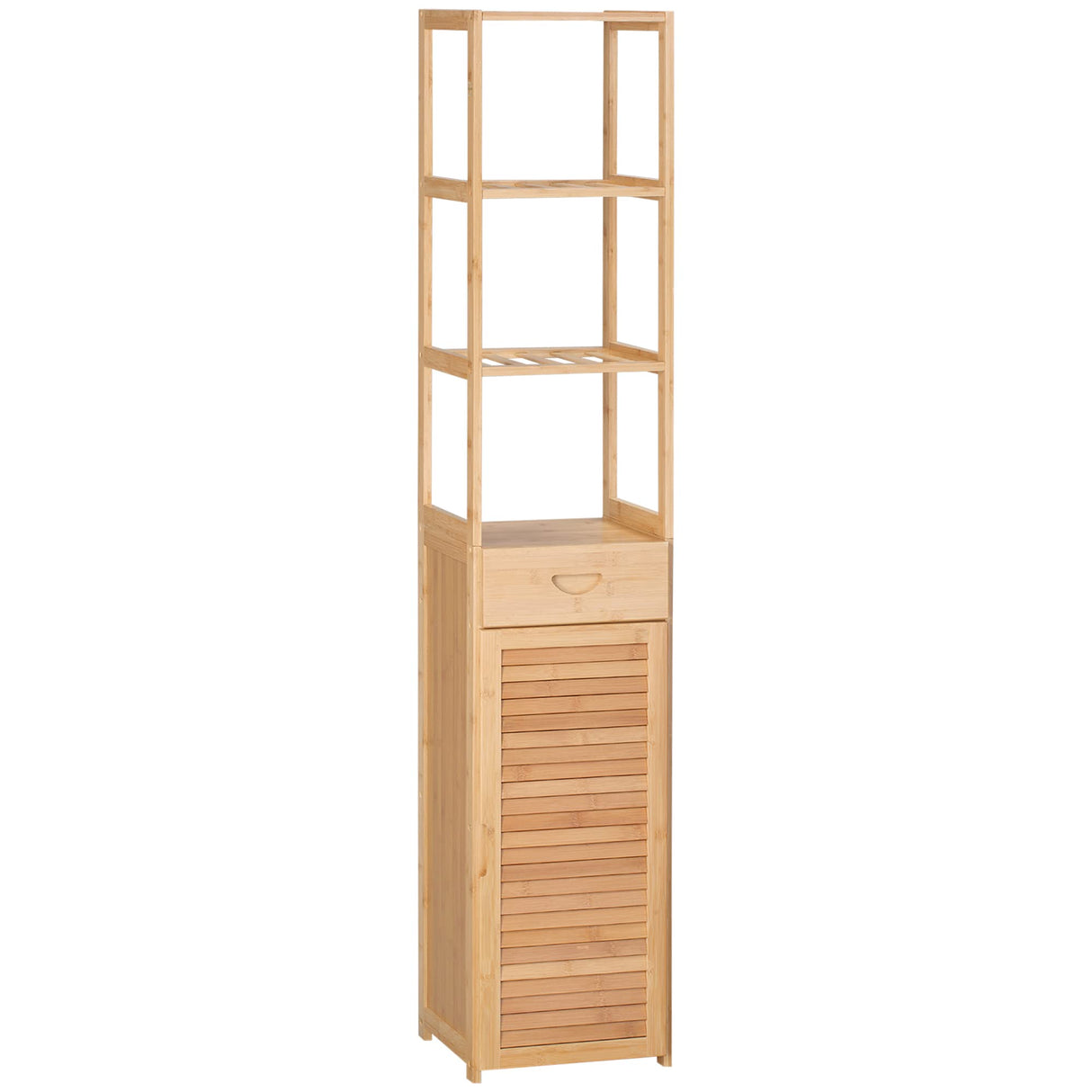 Tall Bathroom Cabinet with Drawer and Slatted Shelves