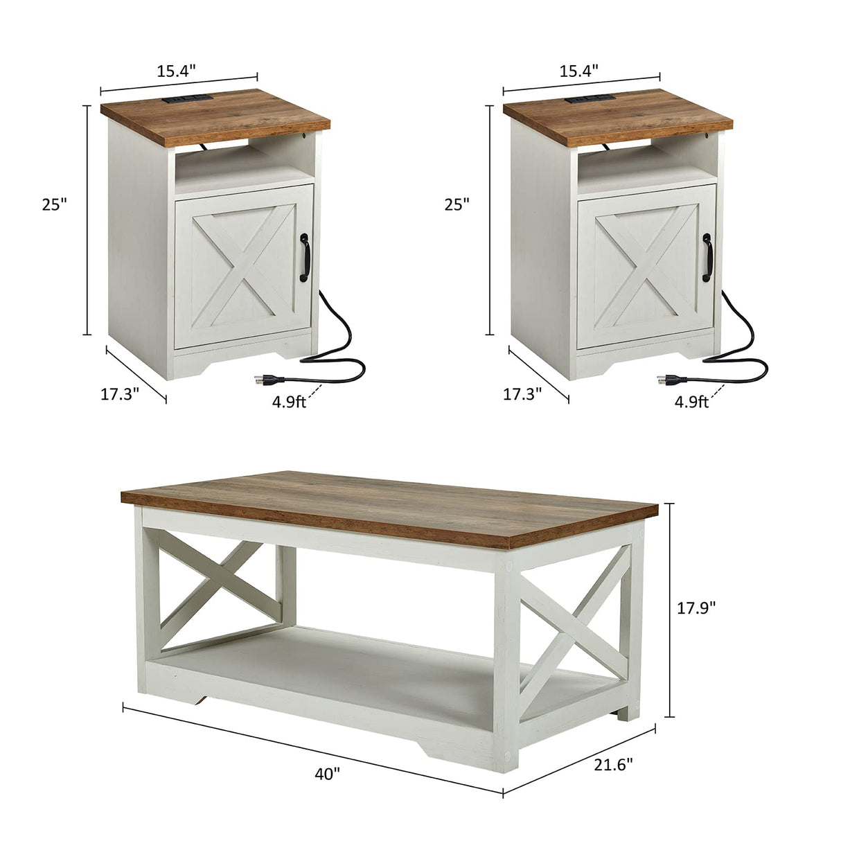 3-Piece Farmhouse Table Set includes Coffee Table& Two End Tables, Side Table