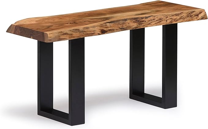 Natural Live Edge Acacia 48 in. Wood Bench with Metal Straps