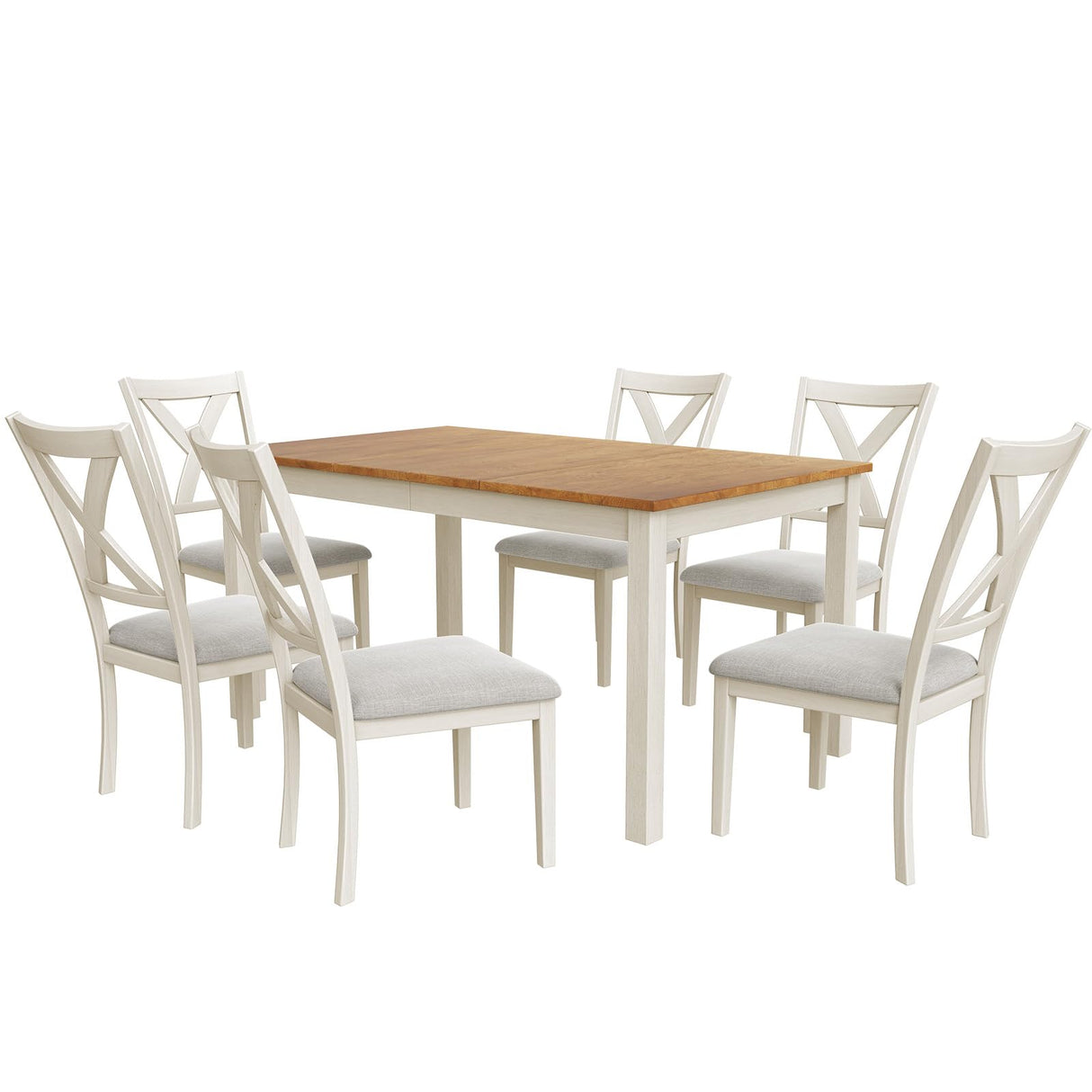 7-Piece Solid Wood Dining Table Set, 60" Farmhouse Dining Table with 6 Chairs, Rectangular Table Set for 6
