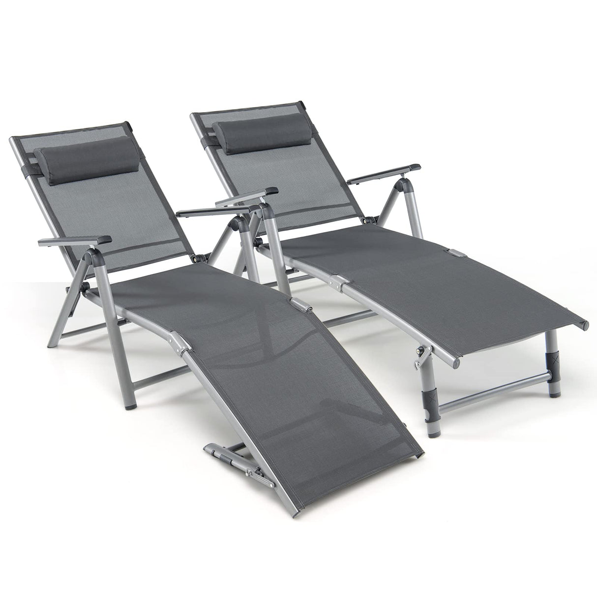 Folding Outdoor Adjustable Chaise Lounge Chair with Removable Cushion