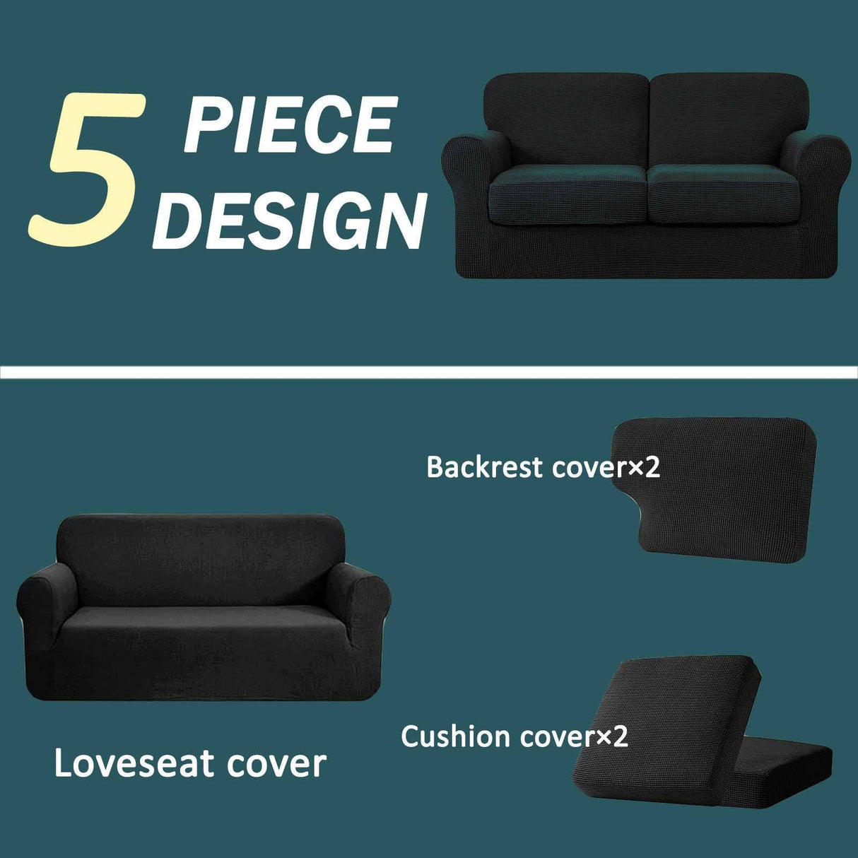 5 Piece Couch Cover for 2 Cushion Couch Loveseat Cover, Spandex Spandex Stretch Sofa Cover