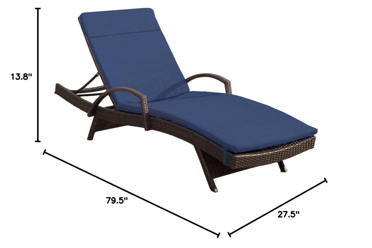 Christopher Knight Home Salem Outdoor Wicker Adjustable Chaise Lounge with Arms, with Cushion, Multibrown / Navy Blue
