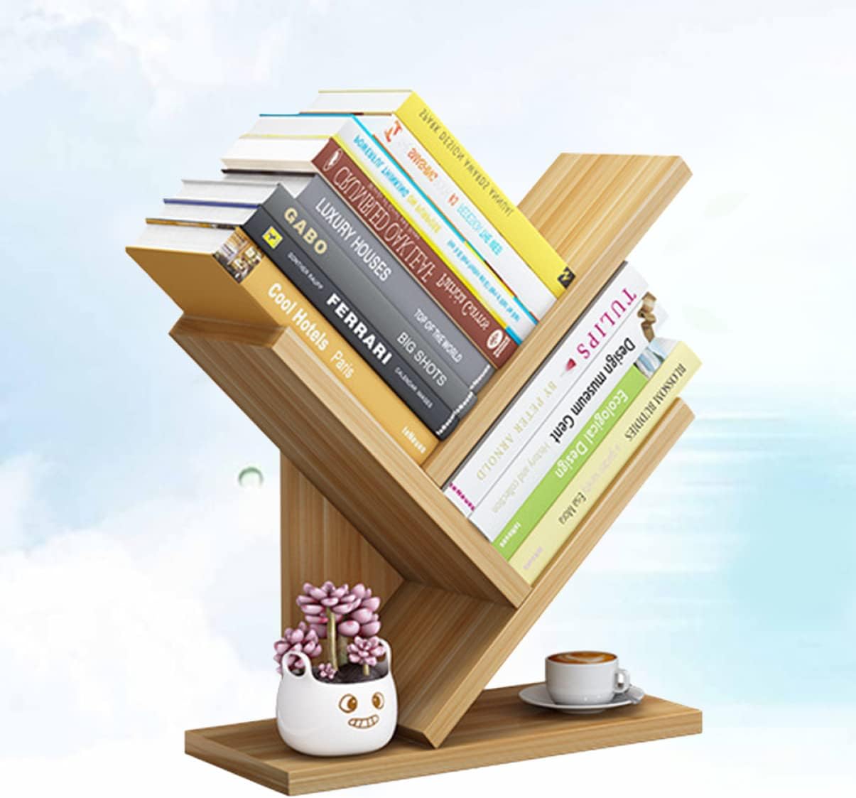 DOITOOL Wooden Bookshelf 3 Bookshelf Small Storage Bookcase Bookcases Desktop Wooden Rack Layers Tabletop Estanteria Fashion Tree Tabletop Bookshelf
