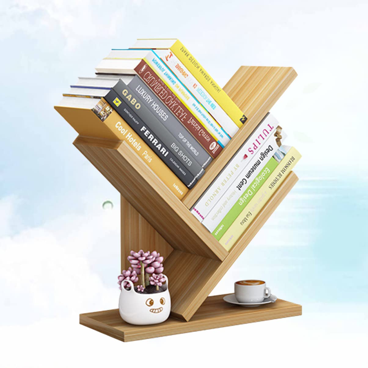 DOITOOL Wooden Bookshelf 3 Bookshelf Small Storage Bookcase Bookcases Desktop Wooden Rack Layers Tabletop Estanteria Fashion Tree Tabletop Bookshelf