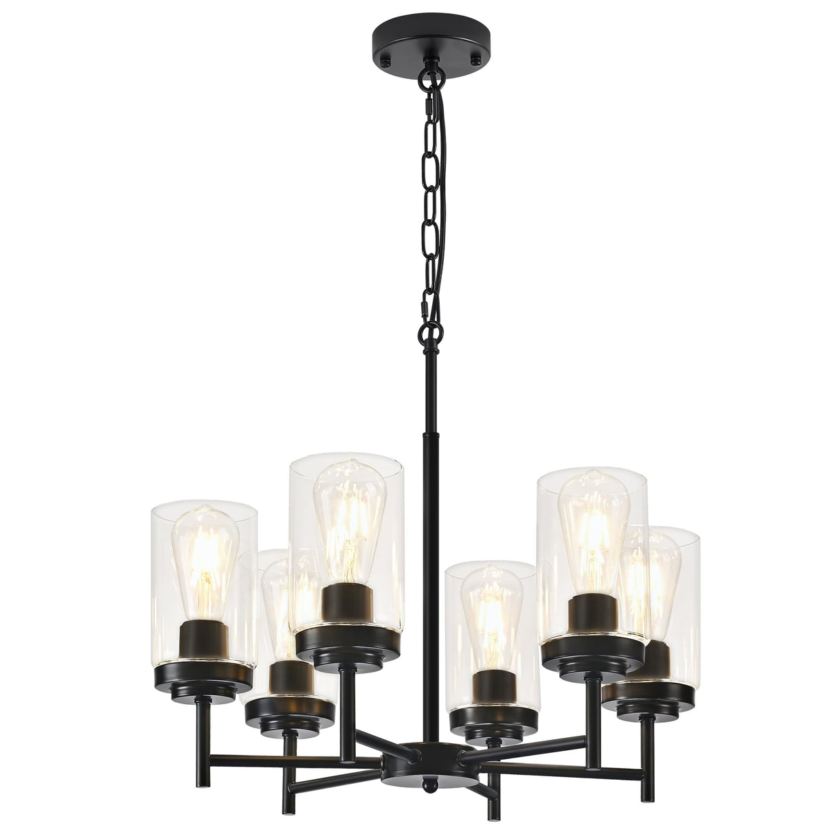 6-Light Farmhouse Modern Chandelier, Black Chandelier for Living Room Light Fixture