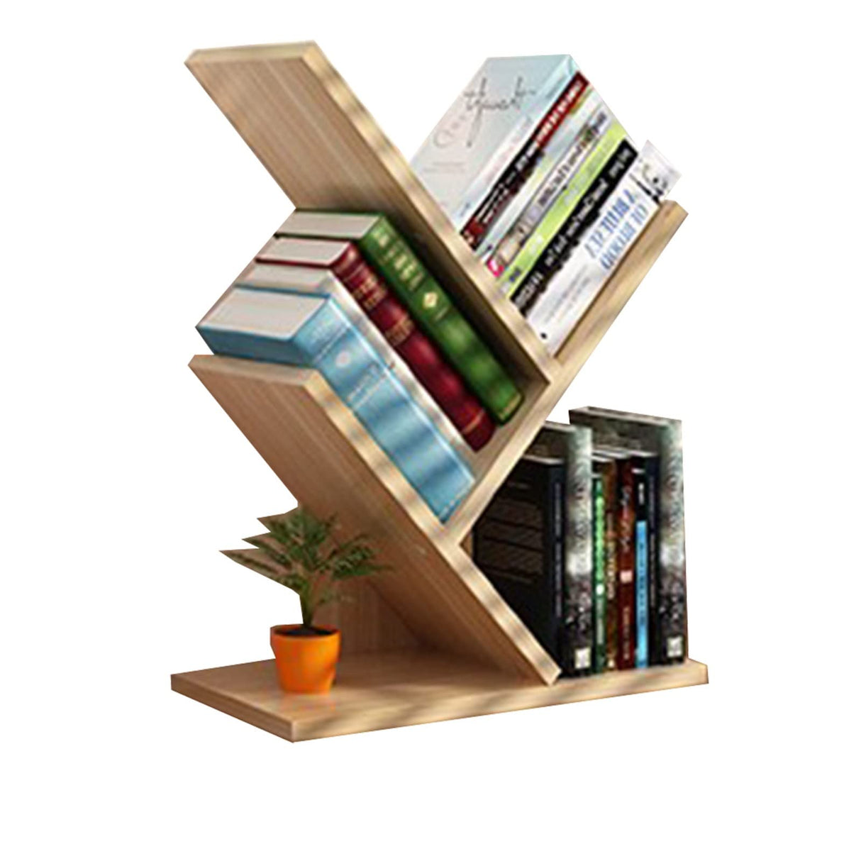PAKMEZ Tree Shelf, Tree-Shaped Standing Shelf, Bookshelf Standing Shelf, Small Footprint and Large Capacity Multi-Layer Design, for Living Room, Bedroom, Study (Color : Wood)
