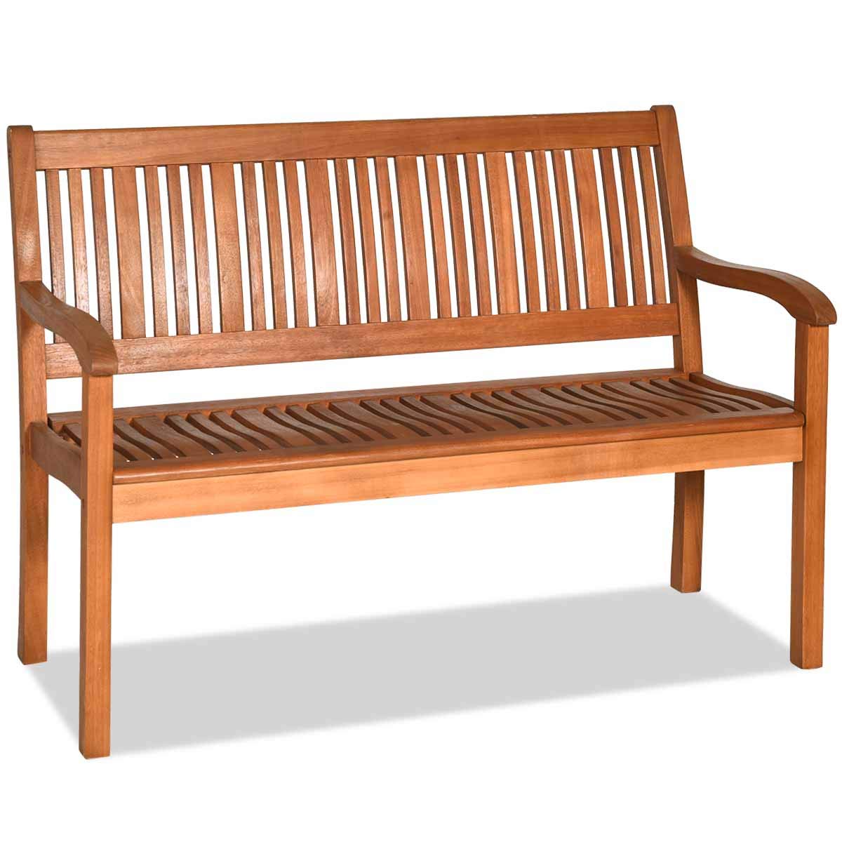 Outdoor Wood Bench, Two Person Solid Wood Garden Bench w/Curved Backrest