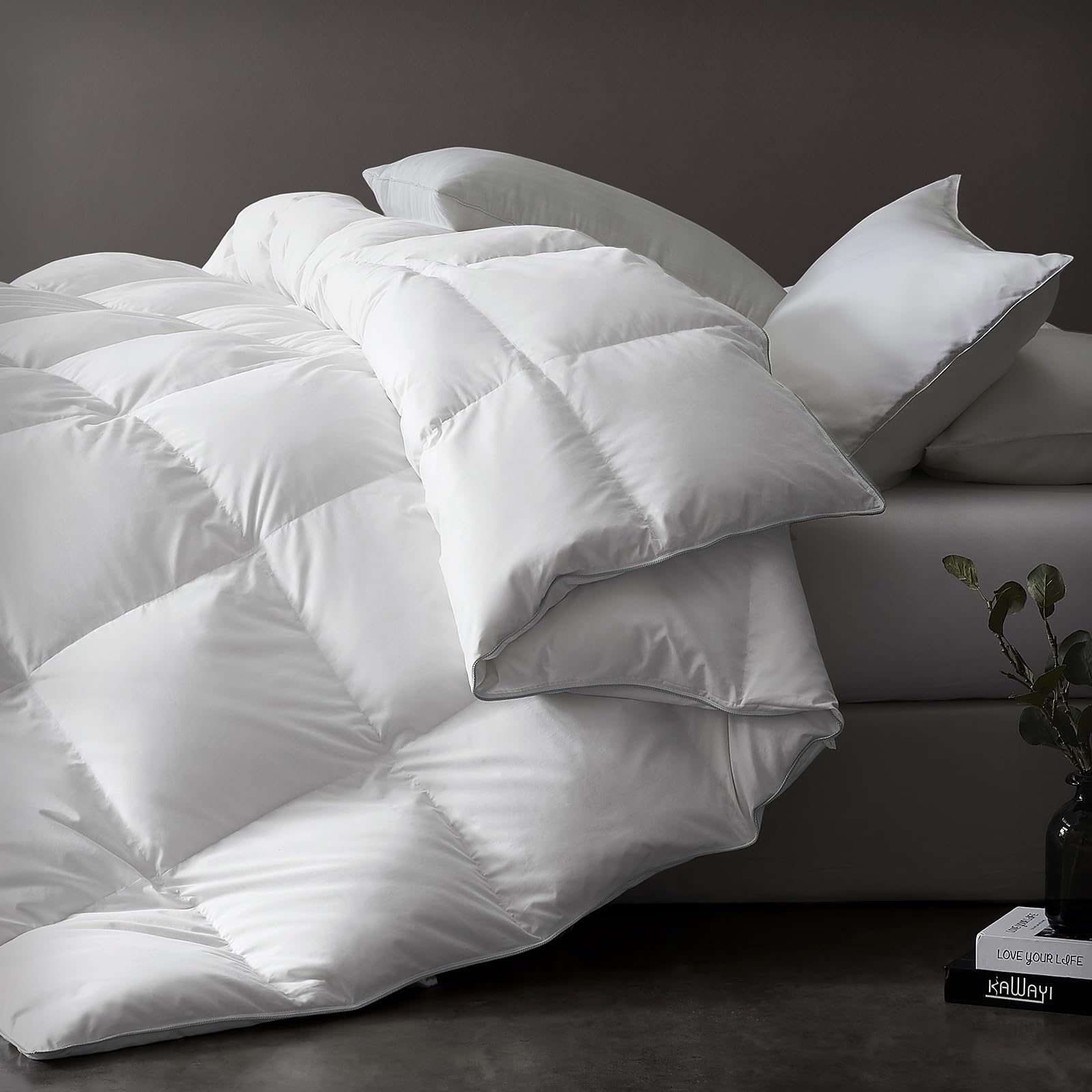 Luxurious Down Fiber Comforter with Premium Fabric, All Seasons Medium Warmth Duvet