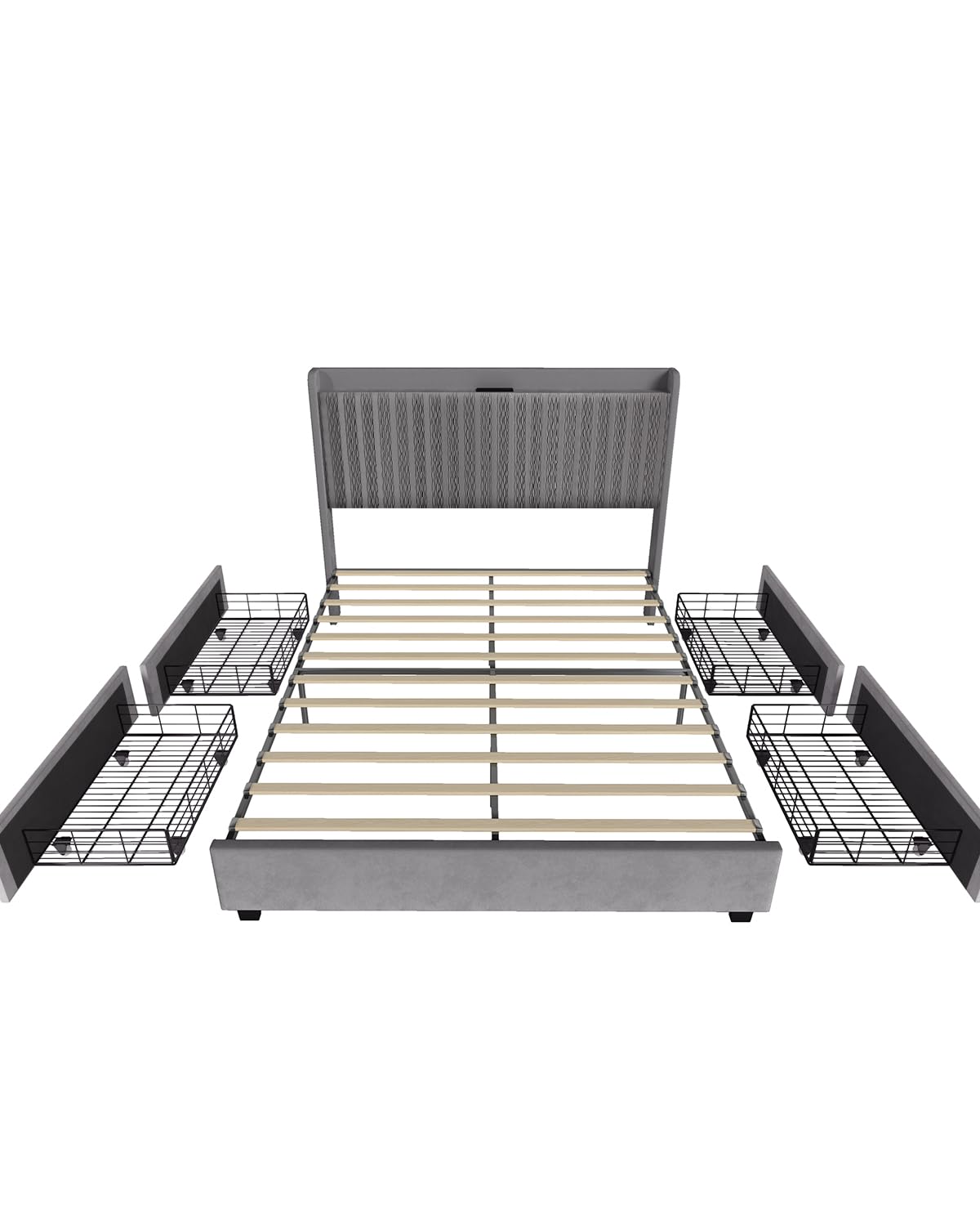 Queen Size Bed Frame, Velvet Upholstered Platform Bed