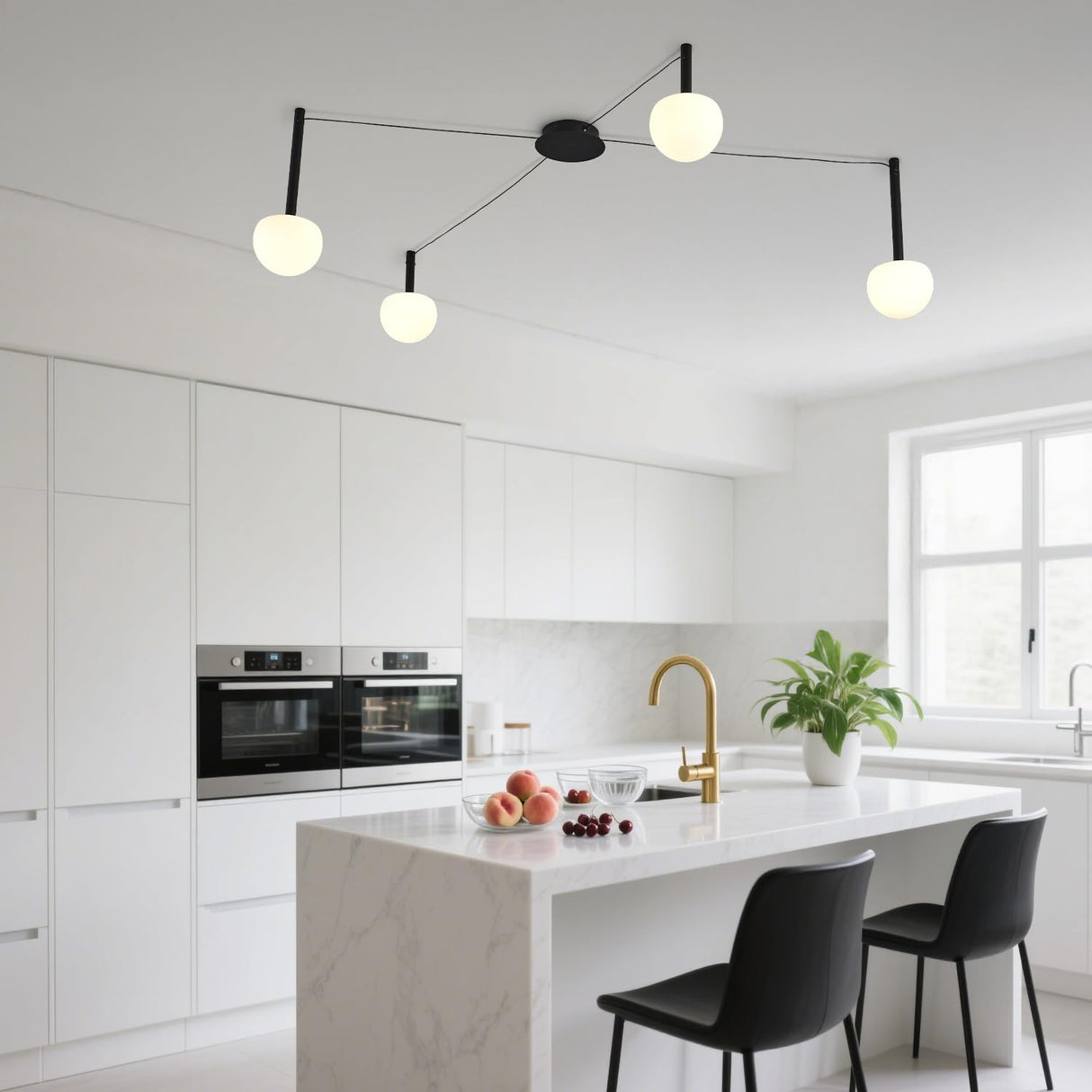 4-Light Black Glass Semi-Flush Ceiling Light