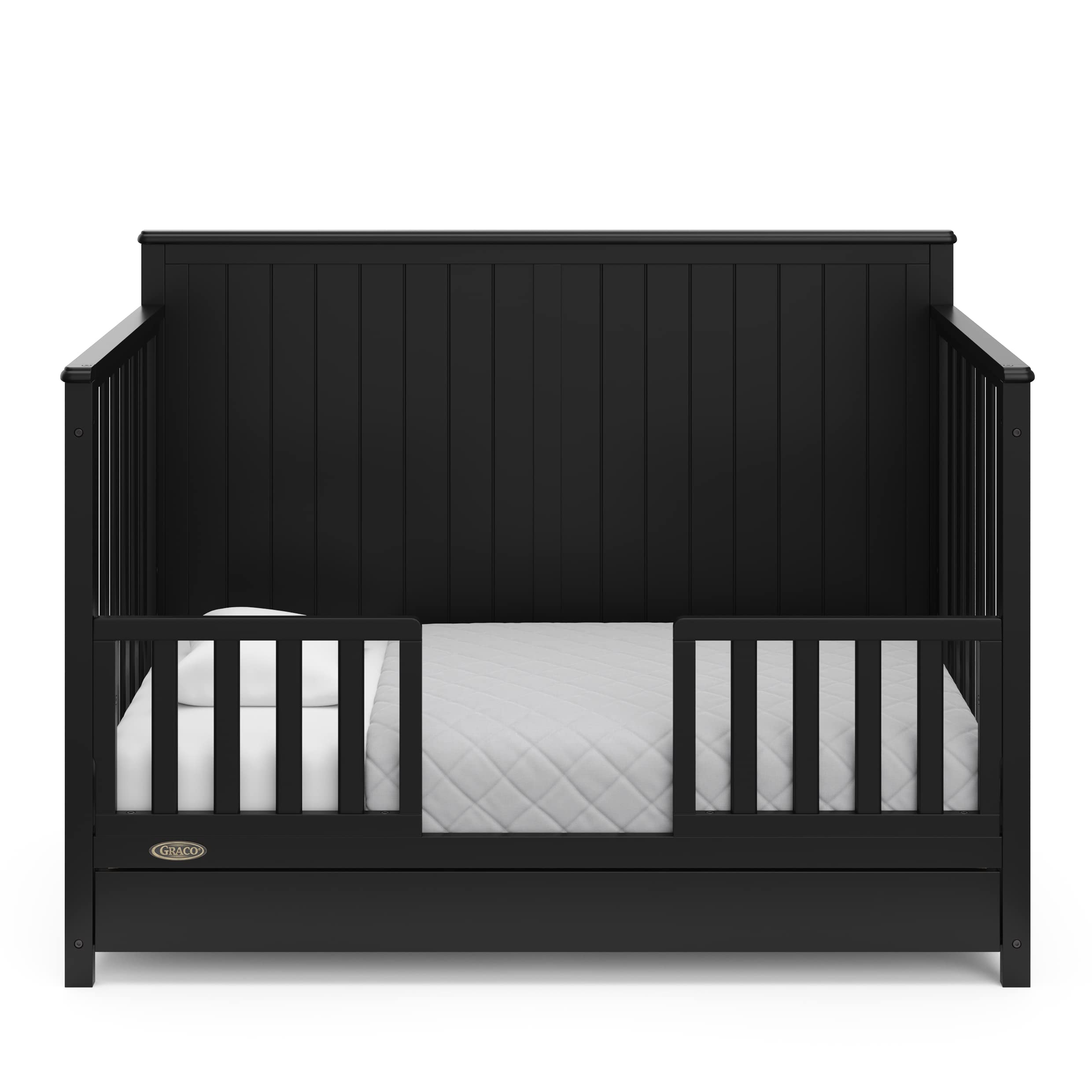Graco Hadley 5-in-1 Convertible Crib with Drawer (Black) – Combo, Includes Full-Size Nursery Storage, Converts from Baby Crib to Toddler Bed, Daybed