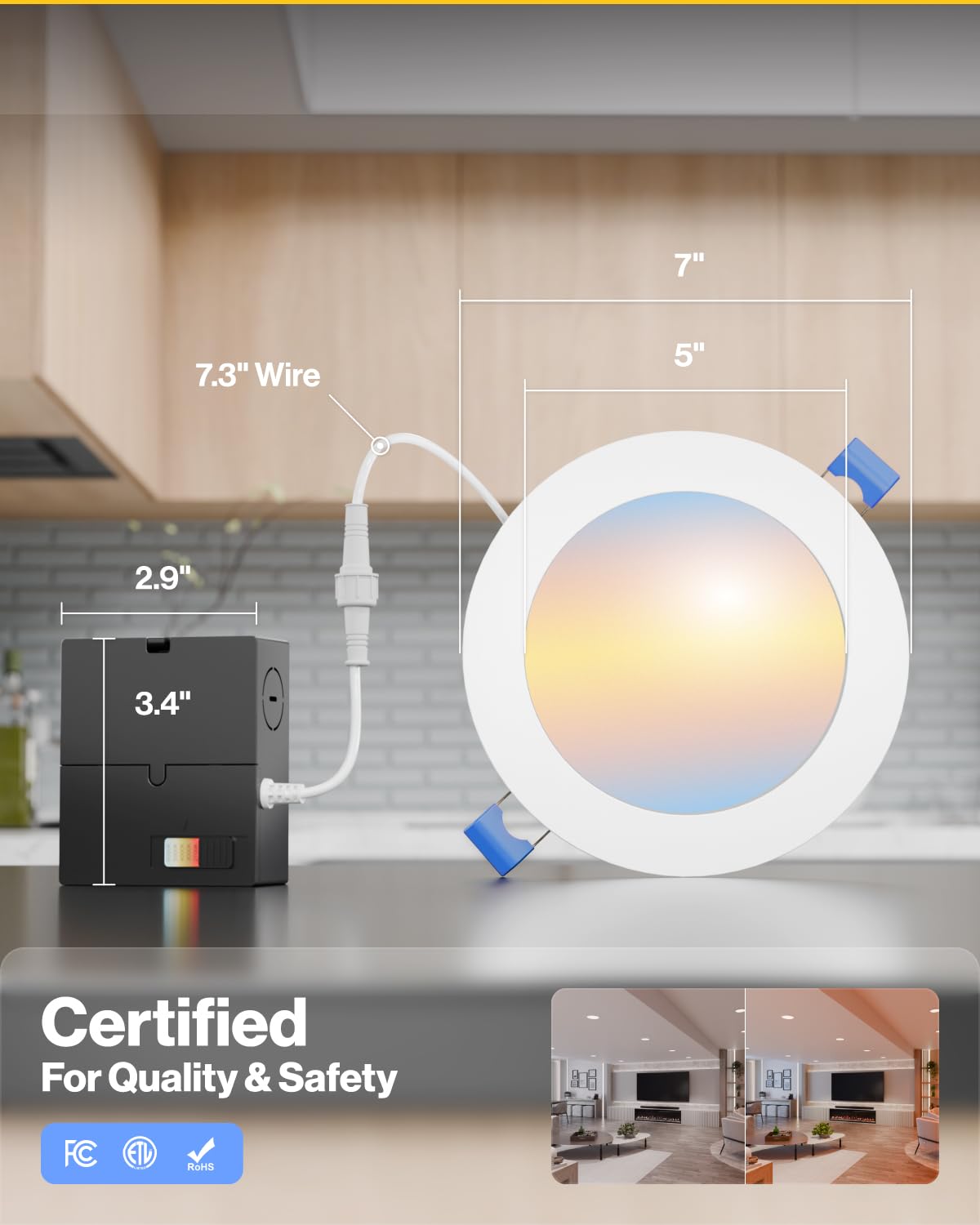 Sunco 12 Pack 6 Inch LED Recessed Light with Night Light, Canless Recessed Lighting, 1500 LM, 15W (150W Equivalent), Selectable CCT 2700K/3000K/4000K/5000K/6000K, Dimmable, with Junction Box.