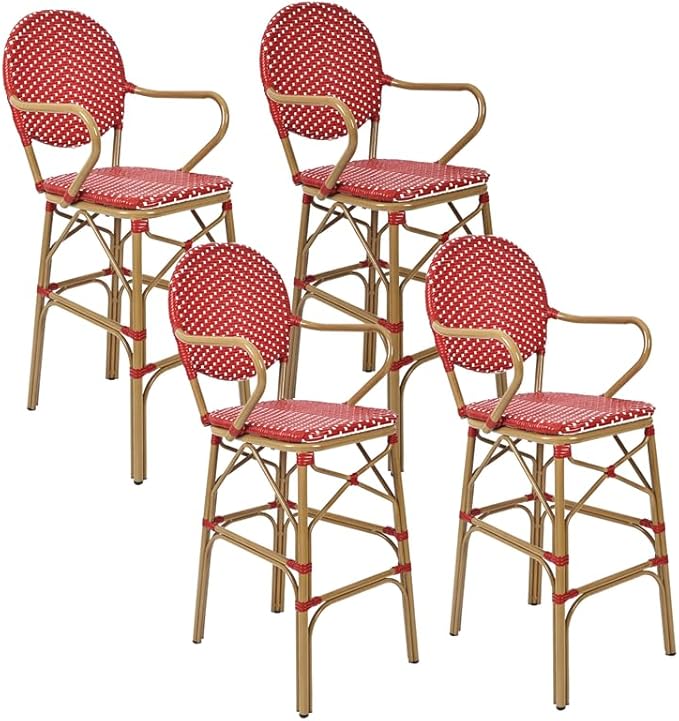 Outdoor Bar Stools Set of 2 | 30 Inch Bar Height Rattan Patio Barstools