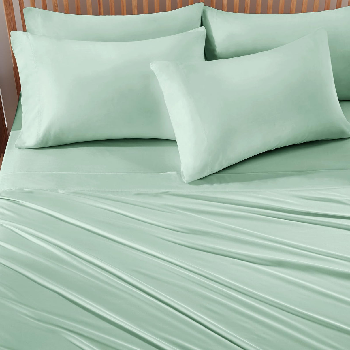 Cooling Quick-Dry Bed Sheets Set 6 Pieces(Light Green, King)