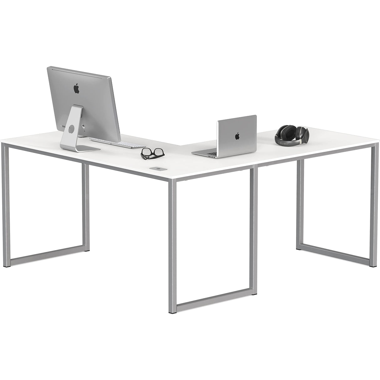 Home Office 55-Inch Large L Shaped Corner Desk, 24" Deep, White