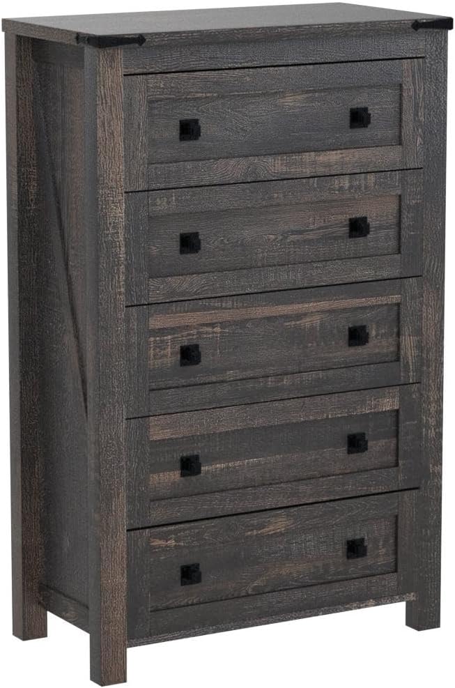 5 Drawers Dresser Chests for Bedroom, Wood Rustic Tall Chest of Drawers
