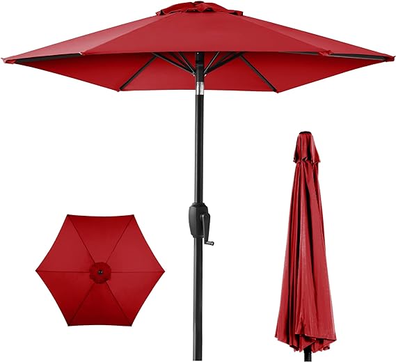7.5ft Heavy-Duty Round Outdoor Market Table Patio Umbrella w/Steel Pole, Push Button Tilt
