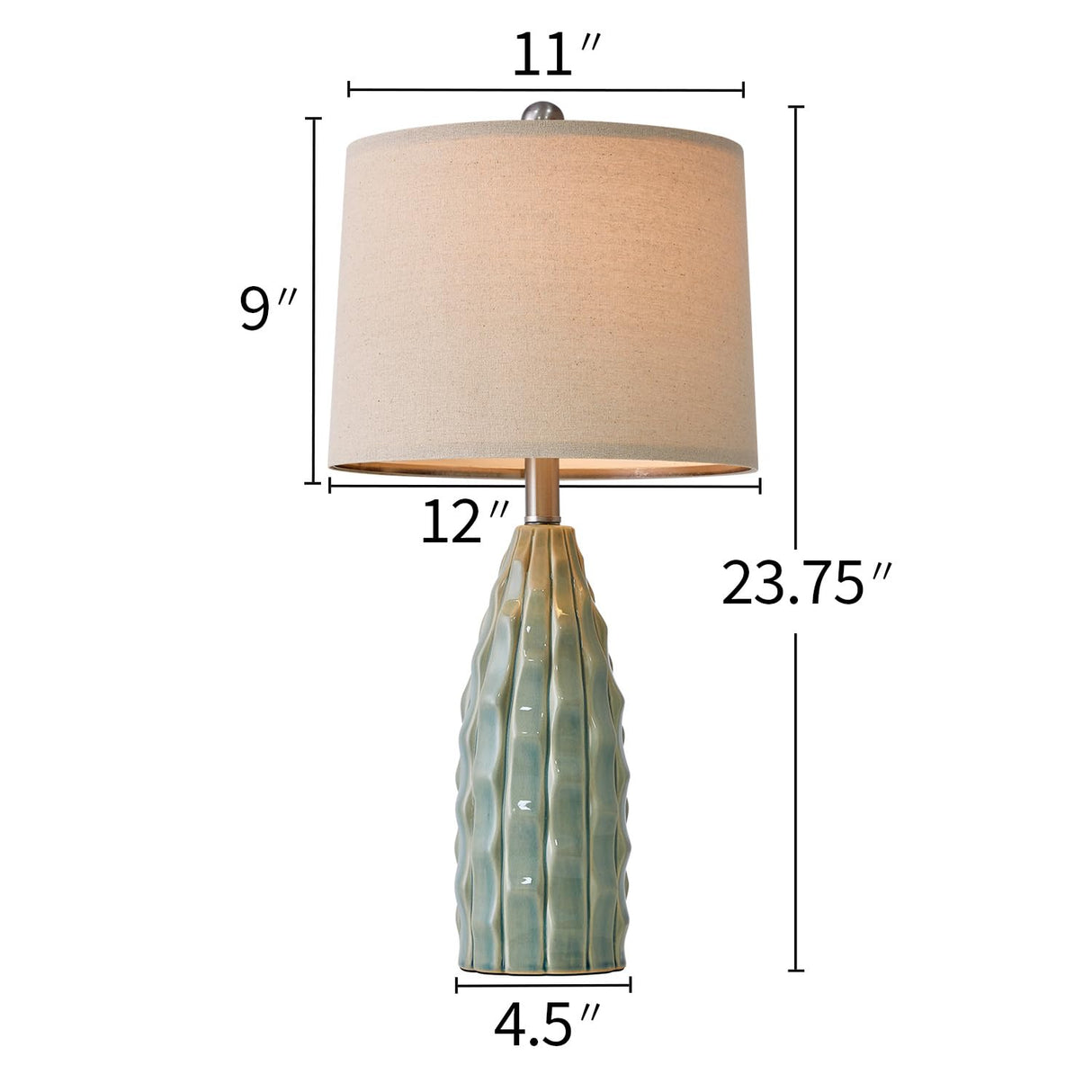 23.75" Modern Green Ceramic Lamps Set of 2 for Living Room Study Room Office Dorm