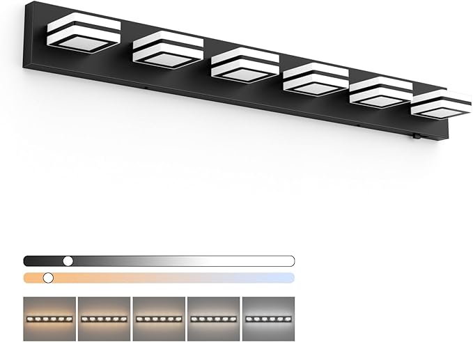 5 Color Temperature Dimmable 40.4inch Black Bathroom Lights Fixtures Black Acrylic