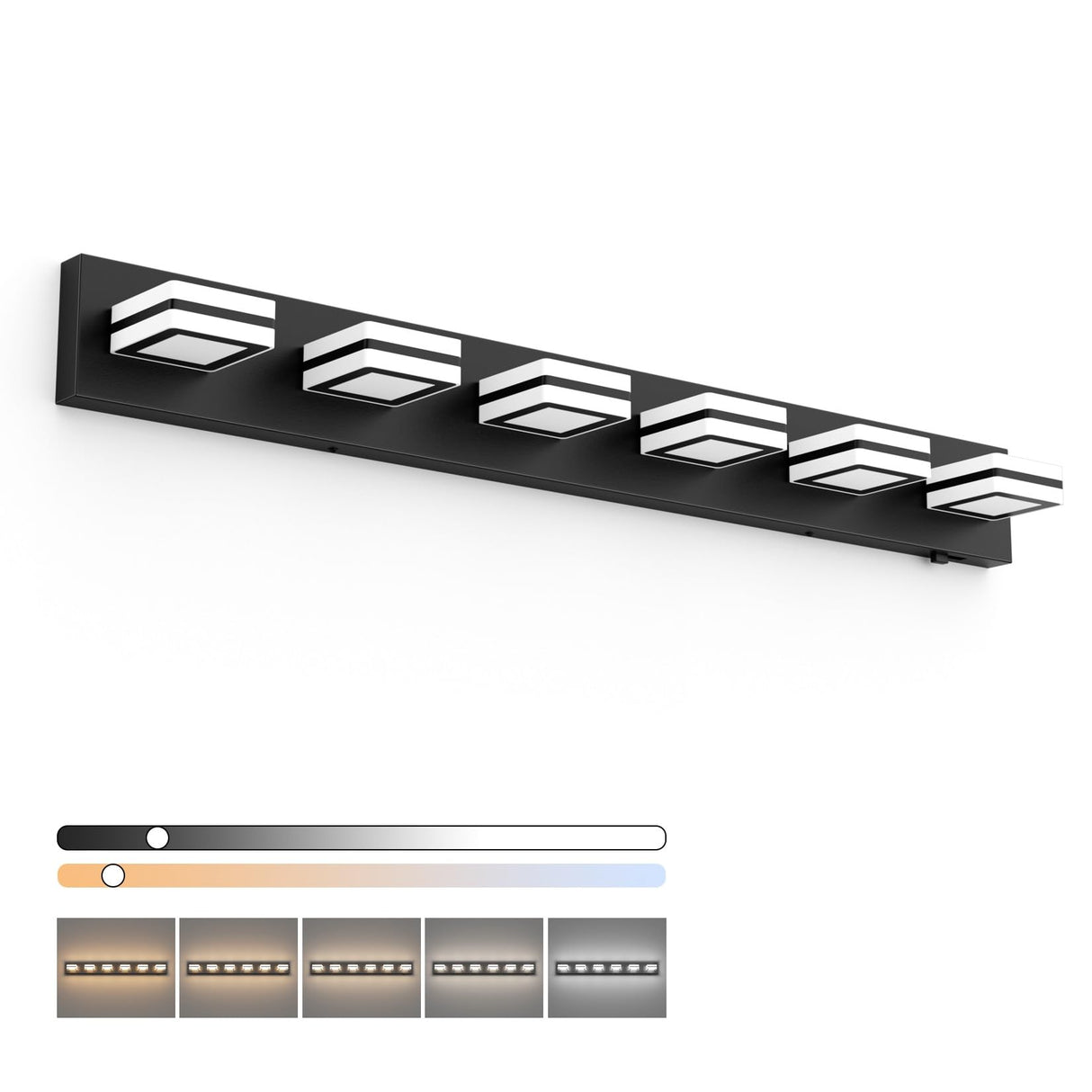 5 Color Temperature Dimmable 40.4inch Black Bathroom Lights Fixtures Black Acrylic