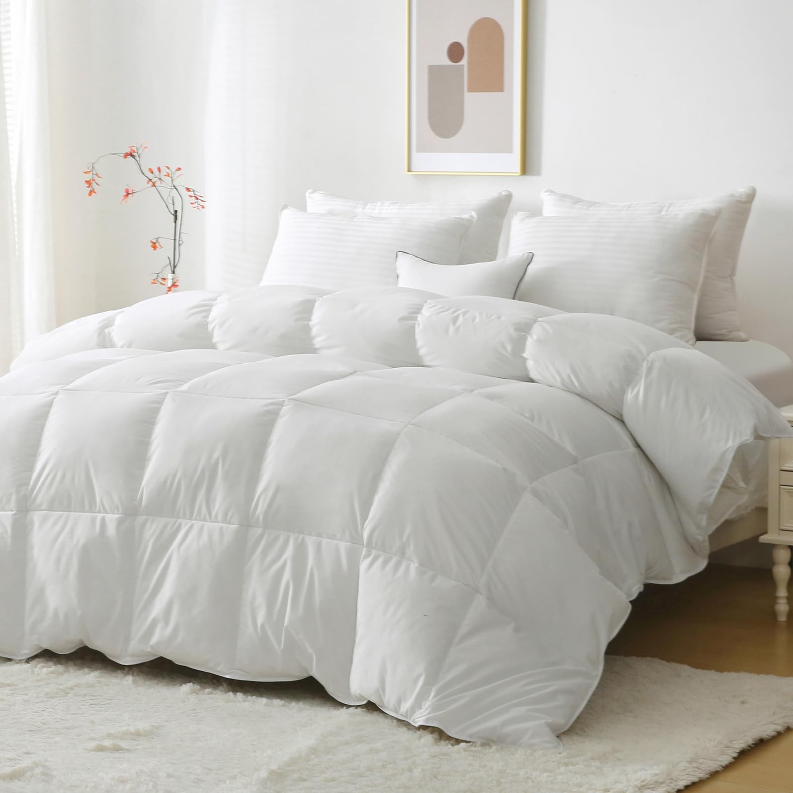 Feather Comforter Oversized King, Filled with Feather and Down, All Season White Duvet Insert,