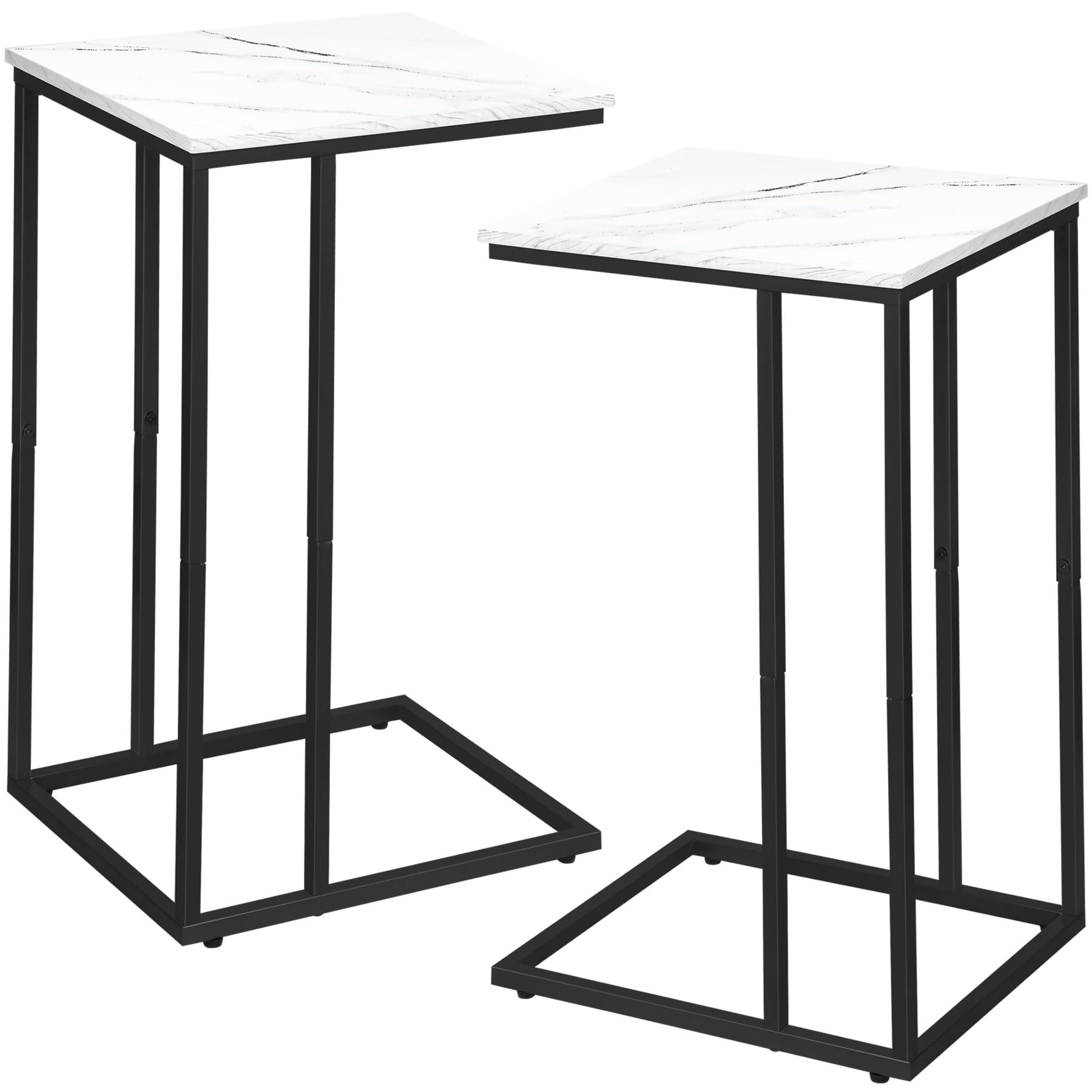 C Shaped Side Table Set of 2, Marble End Table for Sofa and Bed,
