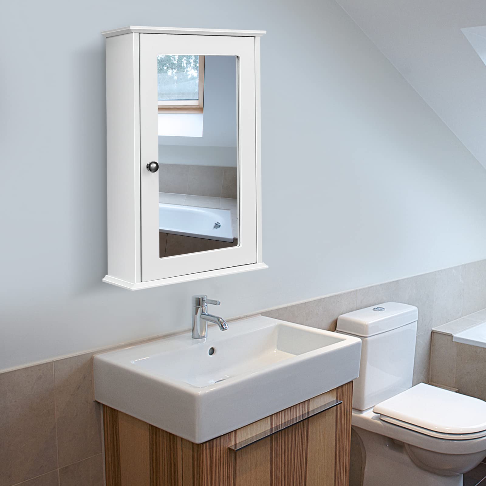 Wall Mounted Bathroom Cabinet, 2-in-1 Mirror Medicine Cabinet w/ 3 Heights Adjustable