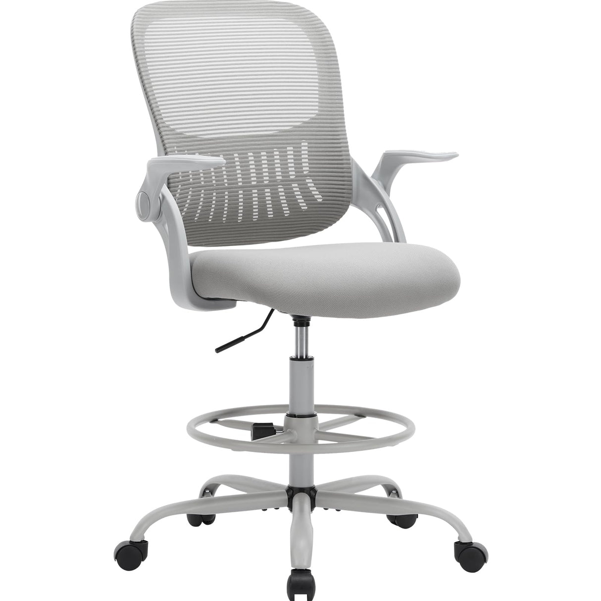 Chair with Footrest, Mesh Computer Chair Adjustable Height with Lumbar Support Swivel Task Chair for Adults, Grey, Flip-up Armrest