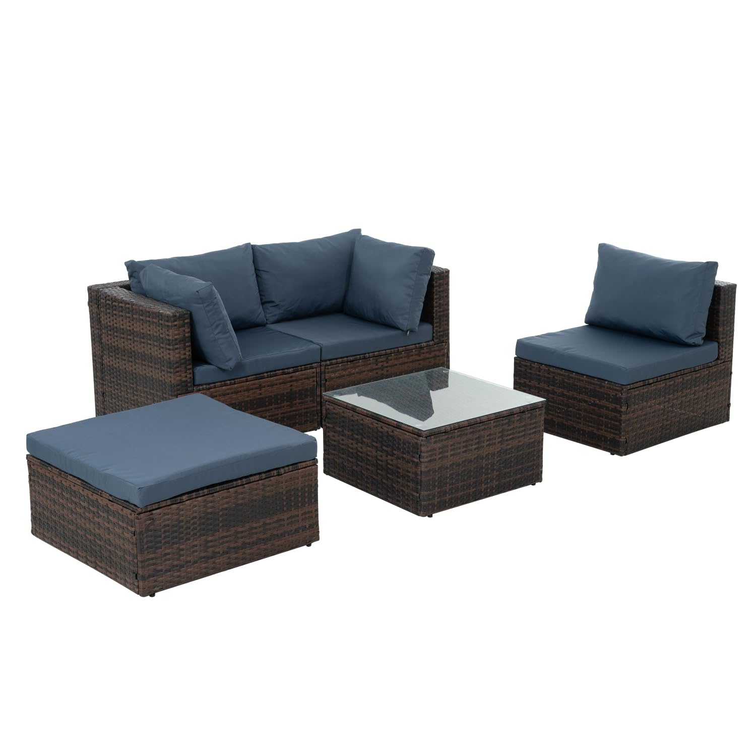 Patio Furniture, Outdoor Furniture, 5-Piece Wicker Furniture Set with Tempered Glass Coffee