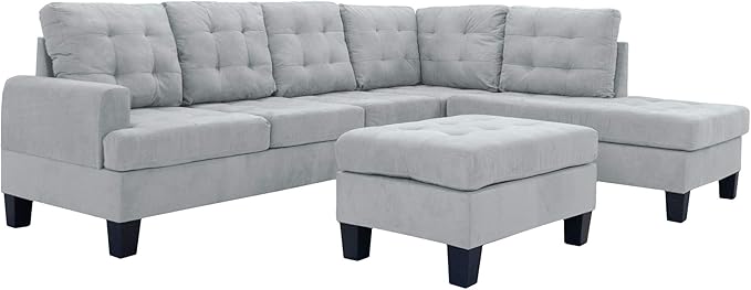LLC 3 Piece Modern Reversible Sectional Sofa Couch