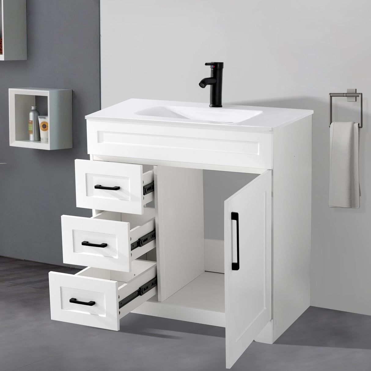 30" Bathroom Vanity with Sink, Undermount Integrated Stone Sink