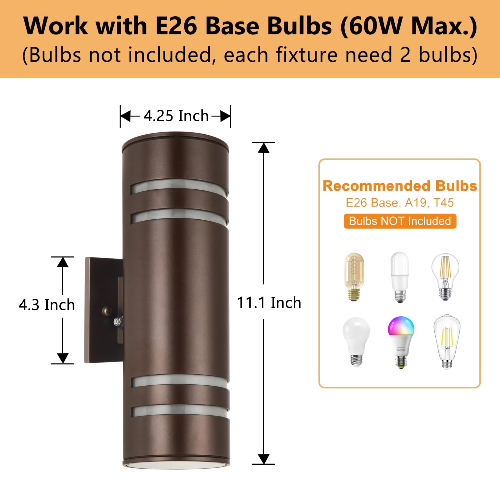 Housen Solutions Dusk to Dawn Outdoor Light Fixture 2 Pack, Aluminum IP65 Waterproof Porch Up Down Lighting, Oil Rubbed Bronze Exterior Wall Sconce for Garage Patio