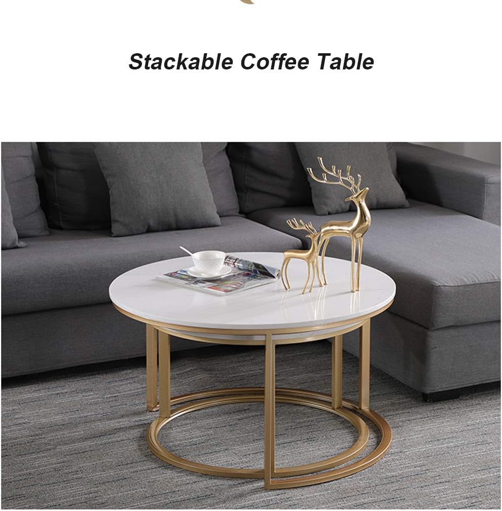 Modern Round Coffee Table Sets Marble Stacking Nesting Tables Wrought Iron Frame