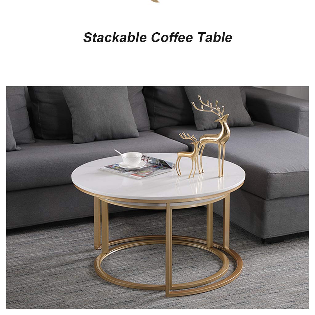 Modern Round Coffee Table Sets Marble Stacking Nesting Tables Wrought Iron Frame