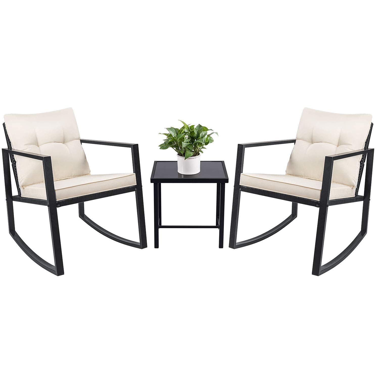 3 Piece Rocking Bistro Set Wicker Patio Outdoor Furniture Porch Chairs