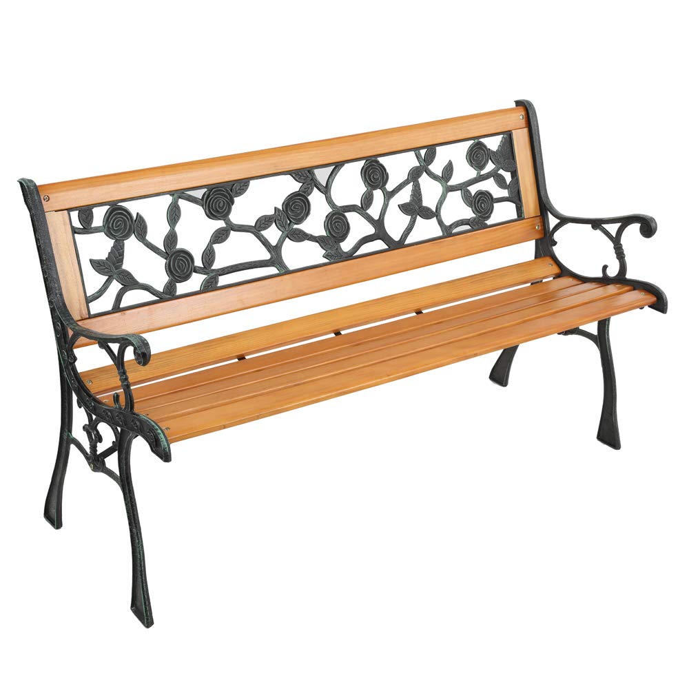 Outdoor Bench Metal Garden Bench, Wood Patio Benches