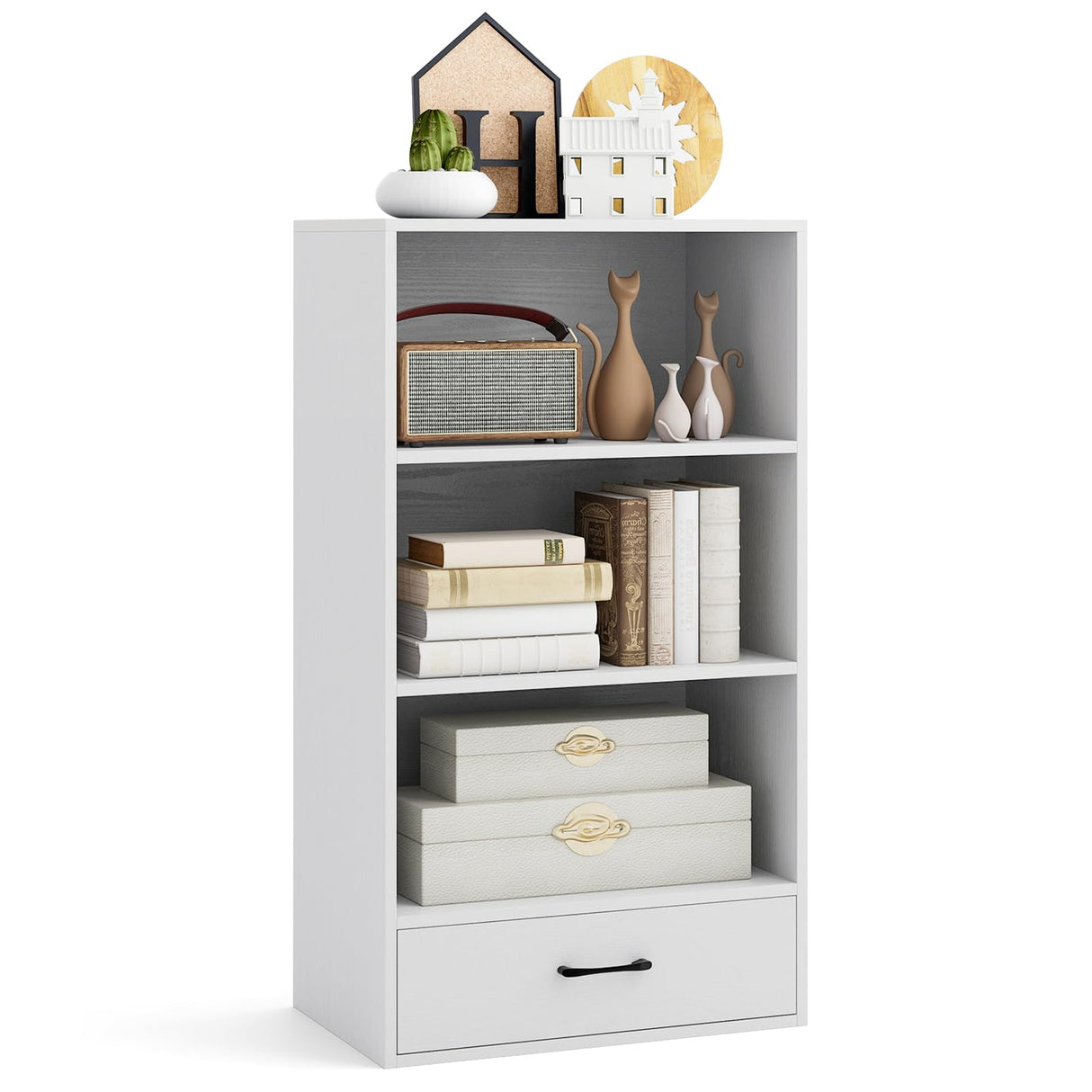 with Drawer, 48’’ Tall Floor Standing Organizer Display Storage Shelves with Anti-toppling