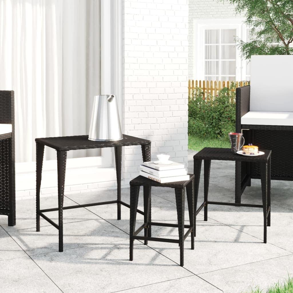 Black Poly Rattan Nesting Tables - Weather-Resistant, Easy to Clean, Versatile