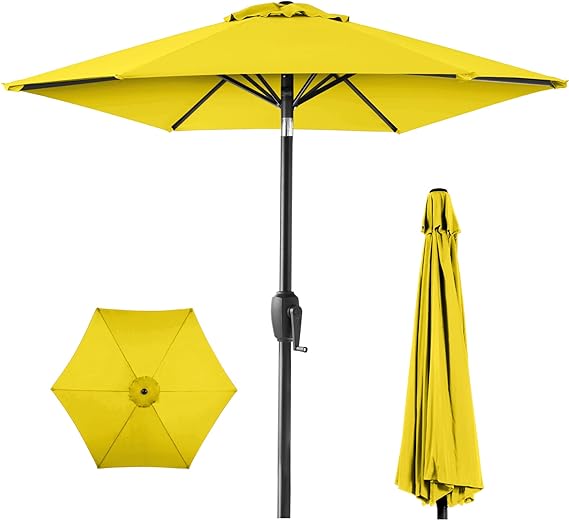 7.5ft Heavy-Duty Round Outdoor Market Table Patio Umbrella w/Steel Pole, Push Button Tilt