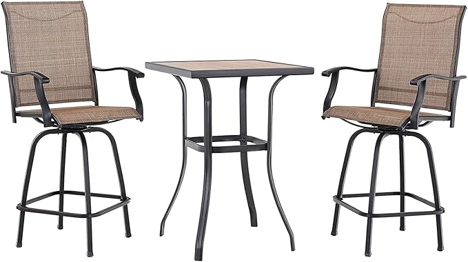 3 PCS Patio Swivel Bar Set Outdoor Furniture Bar Height Bistro Set