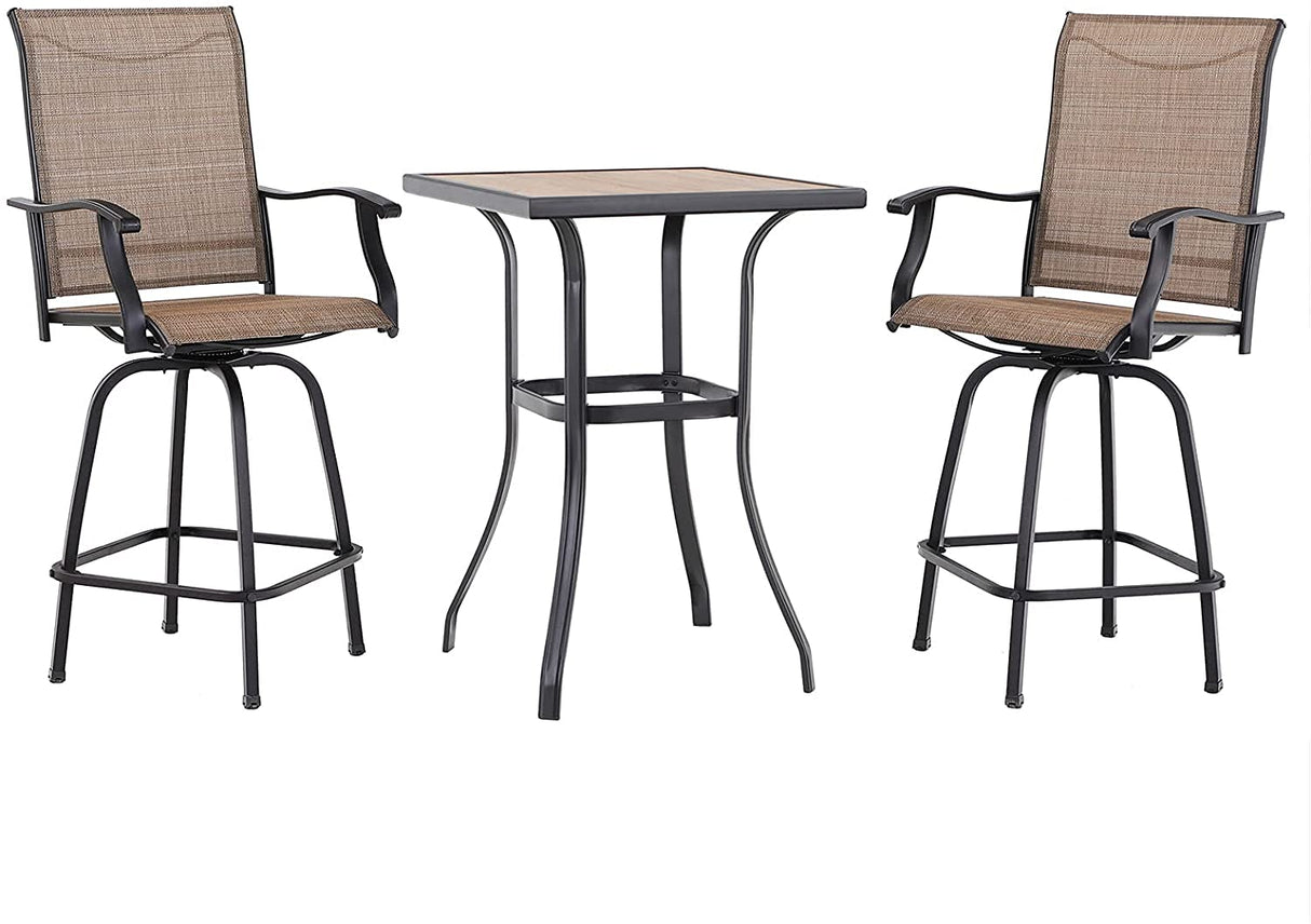 3 PCS Patio Swivel Bar Set Outdoor Furniture Bar Height Bistro Set