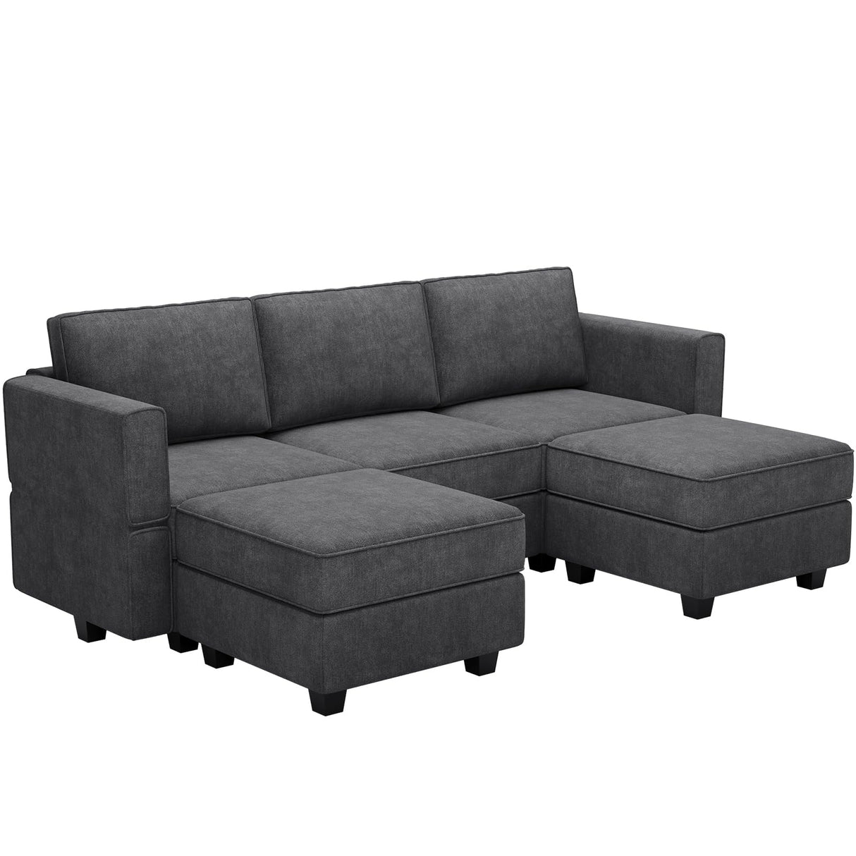 Belffin Modular Sectional Sofa Fabric U Shaped Couch Double Chaise Sectional Couch Convertible Ottoman Sofa with Storage Dark Grey