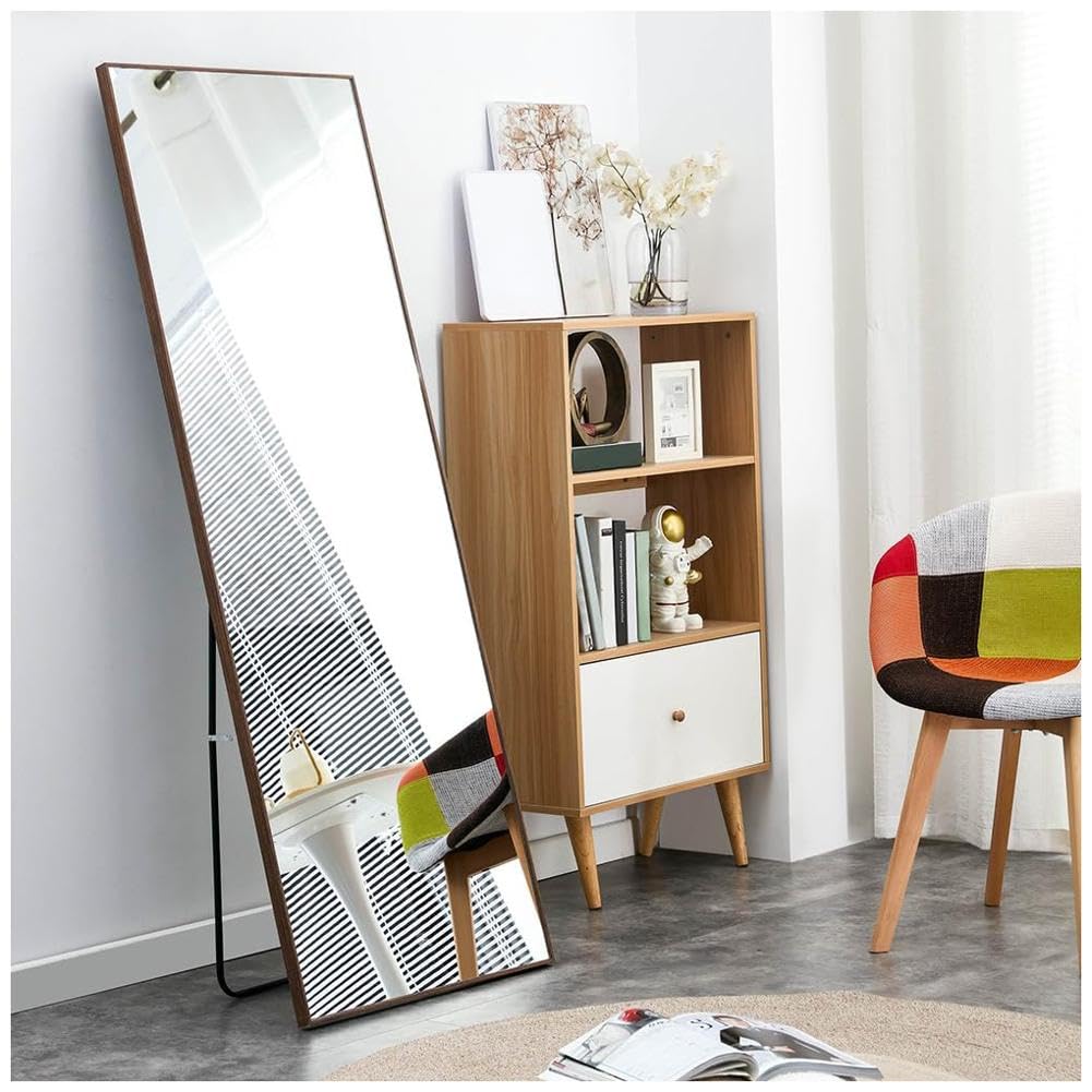 Full-Length Wooden Frame Mirror for Living Room and Bedroom - Brown