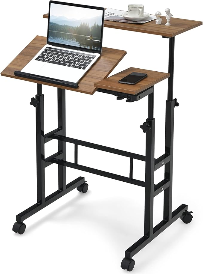 Mobile Standing Desk Stand Up Desk, Height Adjustable Home Office Desk with Standing