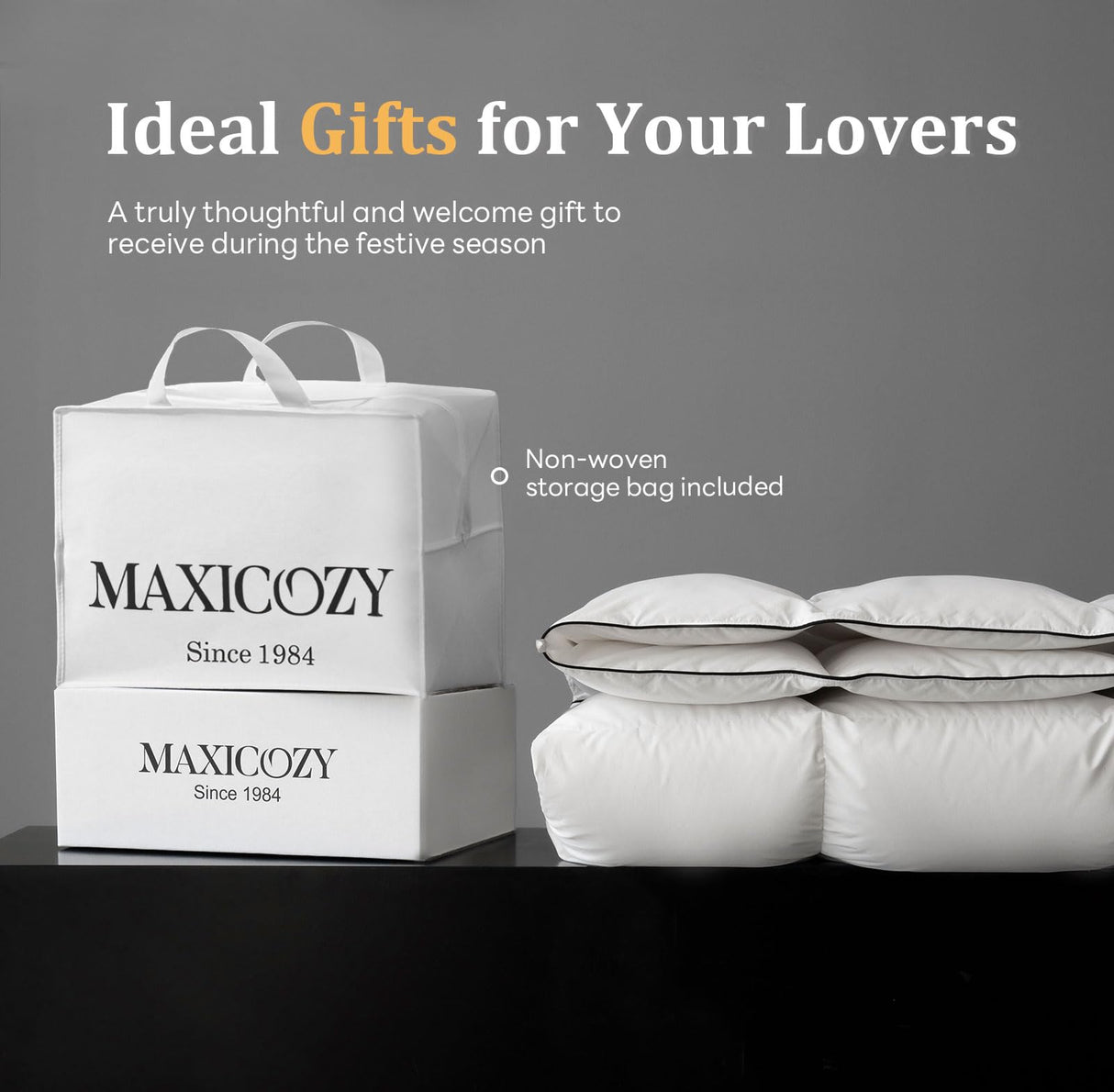 MAXICOZY Luxury Feather Down Comforter King Size, All Seasons Duvet Insert, Ultra-Soft 750 Fill Power Bed Comforters Hotel Collection, Fluffy Medium Warmth, (106x90, Grey)